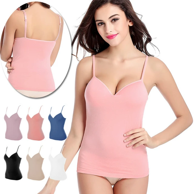 Adjustable Strappy Built In Soft-cup Push-up Bra Tank Tops Women Sexy  Smooth Modal Fitness