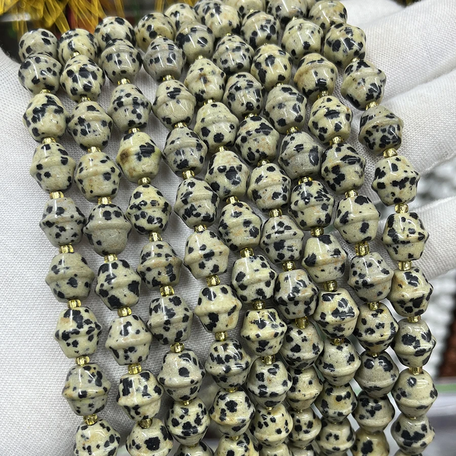 

Natural Stone Spotted Stone Handmade Faceted Small Bell Loose Beads For DIY Jewelry Making Bracelet Necklace 10x11mm