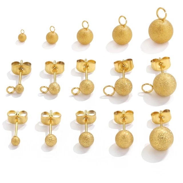 Earring Post with 8mm Half Ball and Loop, Gold-Plated (72 Pieces)