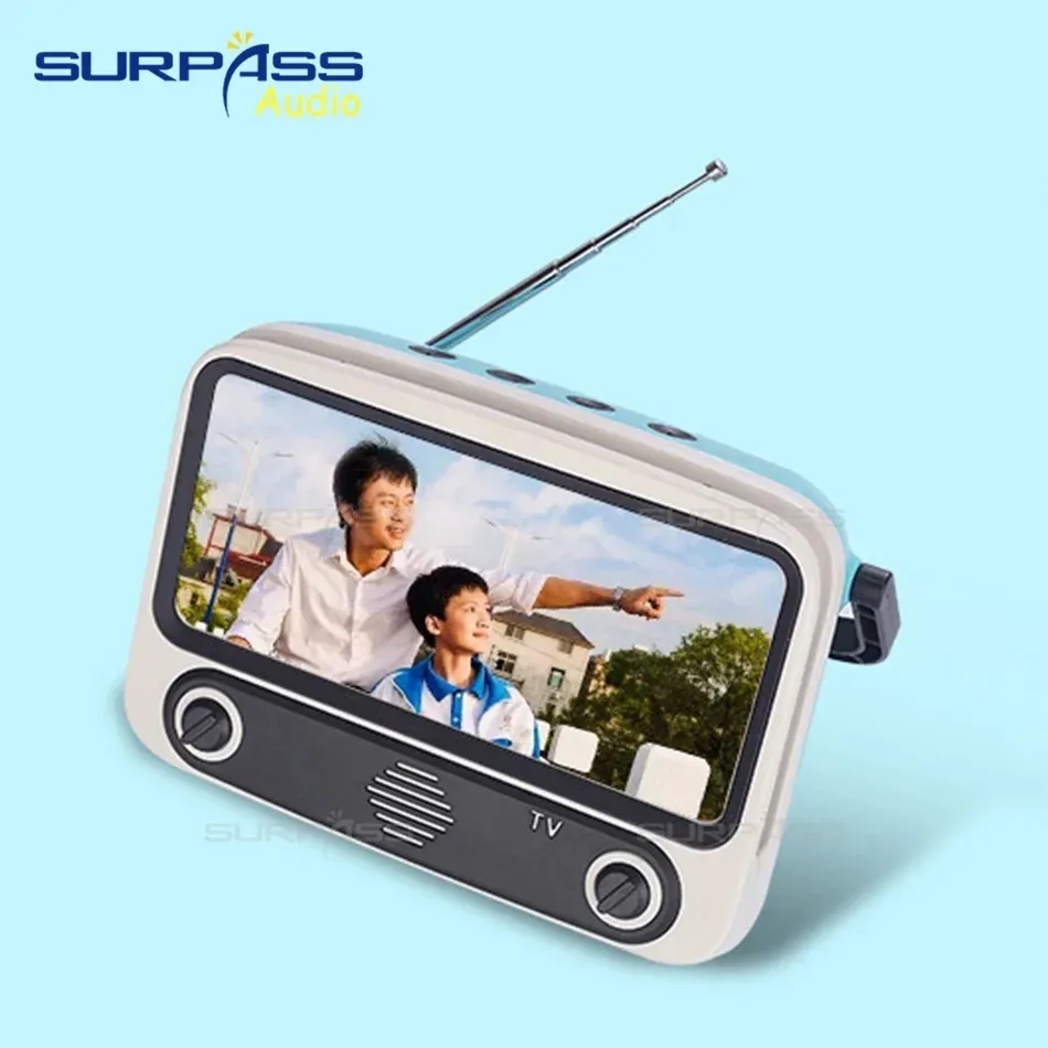 Retro TV Style Bluetooth Speaker Mobile Phone Holder Music Player Mini Stereo Pocket Speaker Home Audio Gift