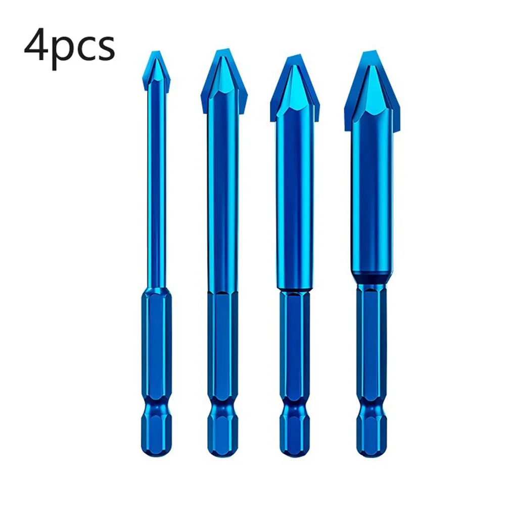 4pcs Cross Hex Tile Bits Glass Ceramic Concrete Hole Opener Non-slip Hexagonal Handle Eccentric Drill For Wood 6/8/10/12mm greener 3 12mm four blade concrete impact glass drill cross hex tile drilling bit special for hexagonal shank hard alloy tri