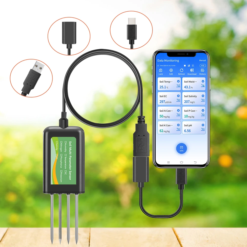 Soil Multi-Parameter Sensor RS485 8-in-1 pH EC Moisture Temperature Salinity NPK