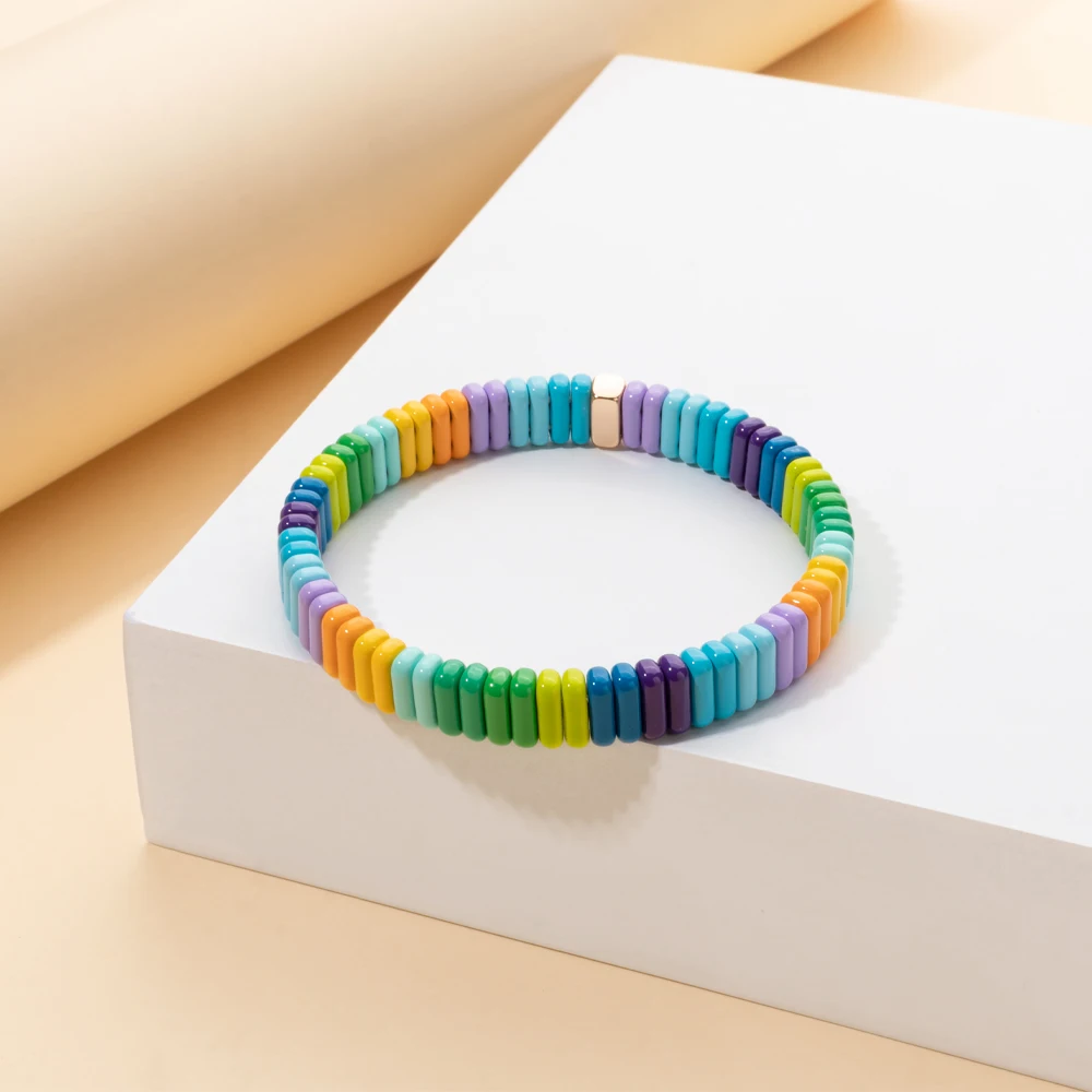 BEUTIFOR Neue Ankunft Regenbogen Emaille Armbänder für Frauen Boho Candy Farbe Perlen Elastische Bunte Armreif Frauen Charme Schmuck 2024 – Detail 9