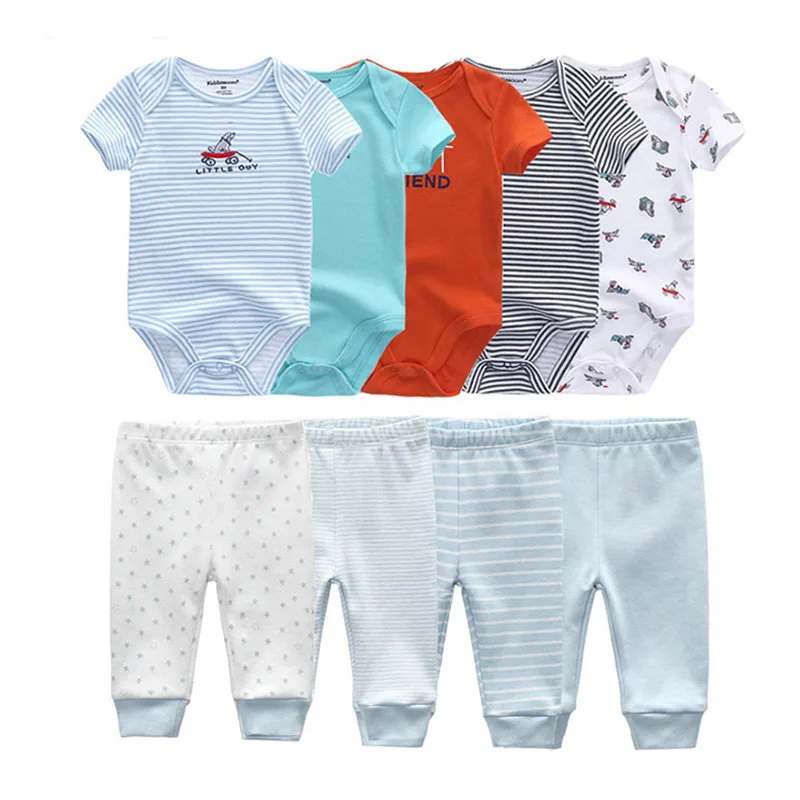 9 Pcs/Lot Unisex Newborn Bodysuits+Pants Clothing Sets Cartoon Cotton Baby Boy Girl Clothes 3
