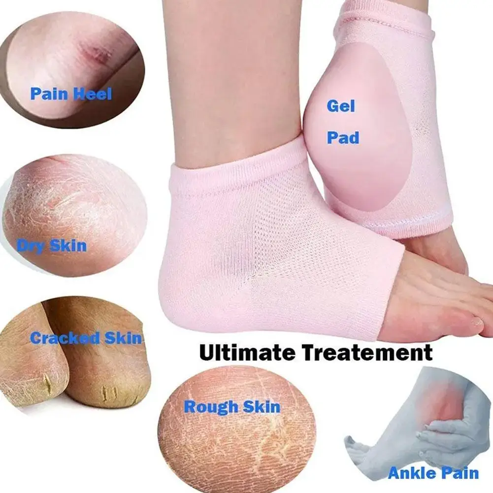 1pair Silicone Insole Moisturizing Socks Heels Protector Anti Crack Foot Spa Socks Gel Shoes Insoles Feet Care Pedicure