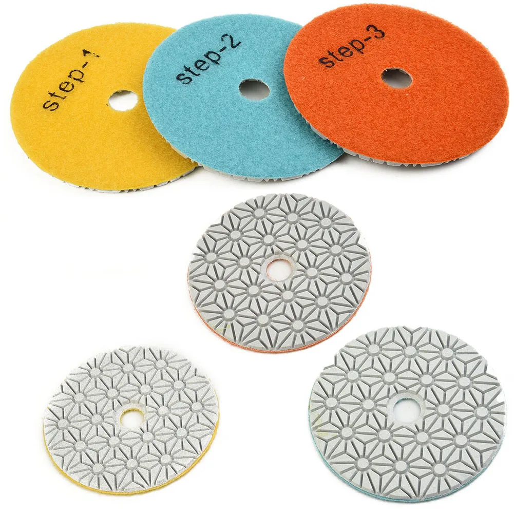 

3 Pcs Diamond Polishing Pads 4 Inch 100mm Dry/Wet 3 Step For Granite Polishing Buffing Tool Sander Accessories