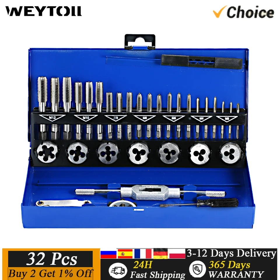 Toolly 32pc Metric Tap And Die Set - Hardened Steel Threading Kit For Auto & Machine Repair