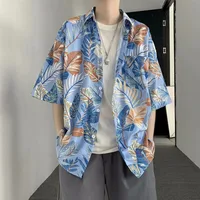 Retro Floral Short Sleeve Shirt Men Trendy Personalized Versatile Cool Five-point Sleeve Summer Hawaii Clothing Trend 1
