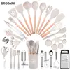 44pcs Premium Silicone Kitchen Utensil Set With Wooden Handles And Knife - Heat-Resistant, Non-Stick Friendly Cooking To - dark khaki
