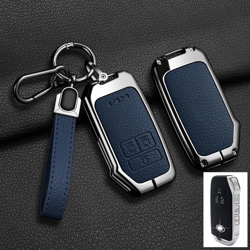 Premium Zinc Alloy & Leather Car Key Case Cover - 7-Button Fob Holder with Keychain Accessories