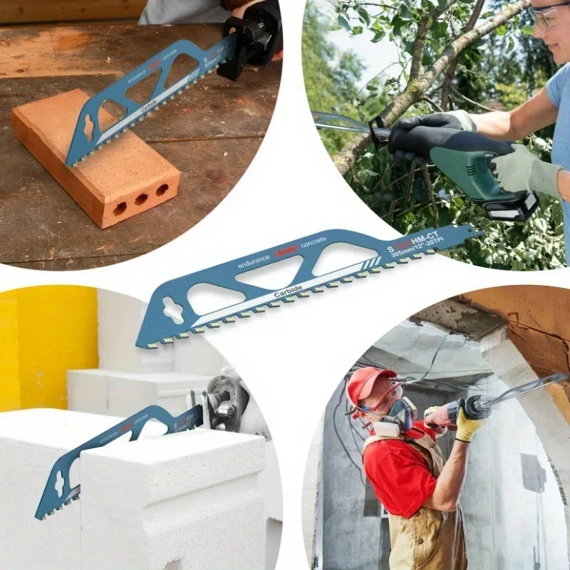 12in Demolition Masonry Reciprocating Saw Blade Hard Alloy Blade Cutting Brick Wood Metal PVC Tube Porous Concrete 1pc
