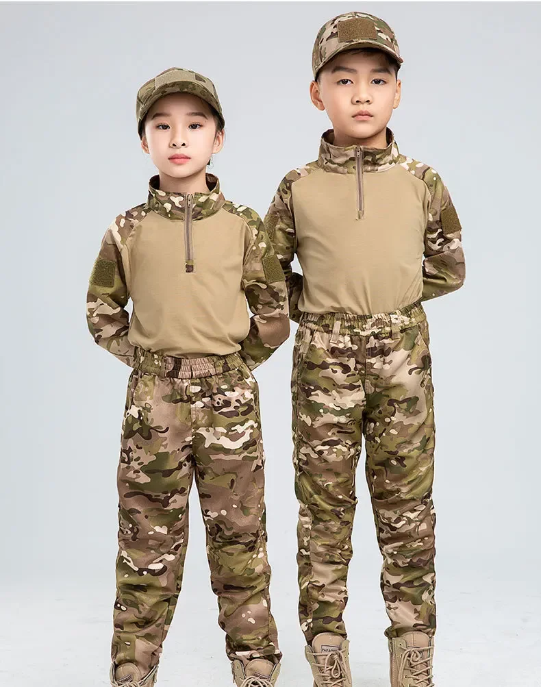 Kids Tactical Uniform Long Sleeve Children Boys Camouflage Combat Shirt Pants Suit BDU Set Airsoft Training Hunting Clothes