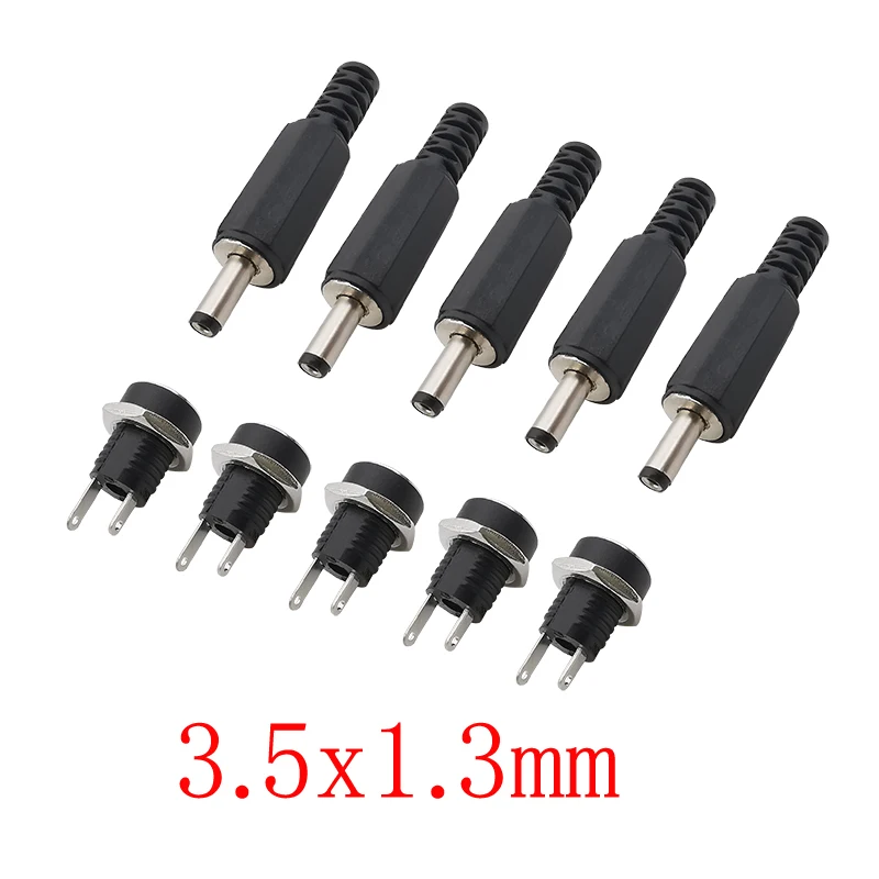 5 Paar DC-Stromstecker, männlich und weiblich, mit Mutter, für Panelmontage, 3,5 mm x 1,3 mm, DC-Stecker und -Buchse, zum Löten, elektrische Anschlüsse, Adapter