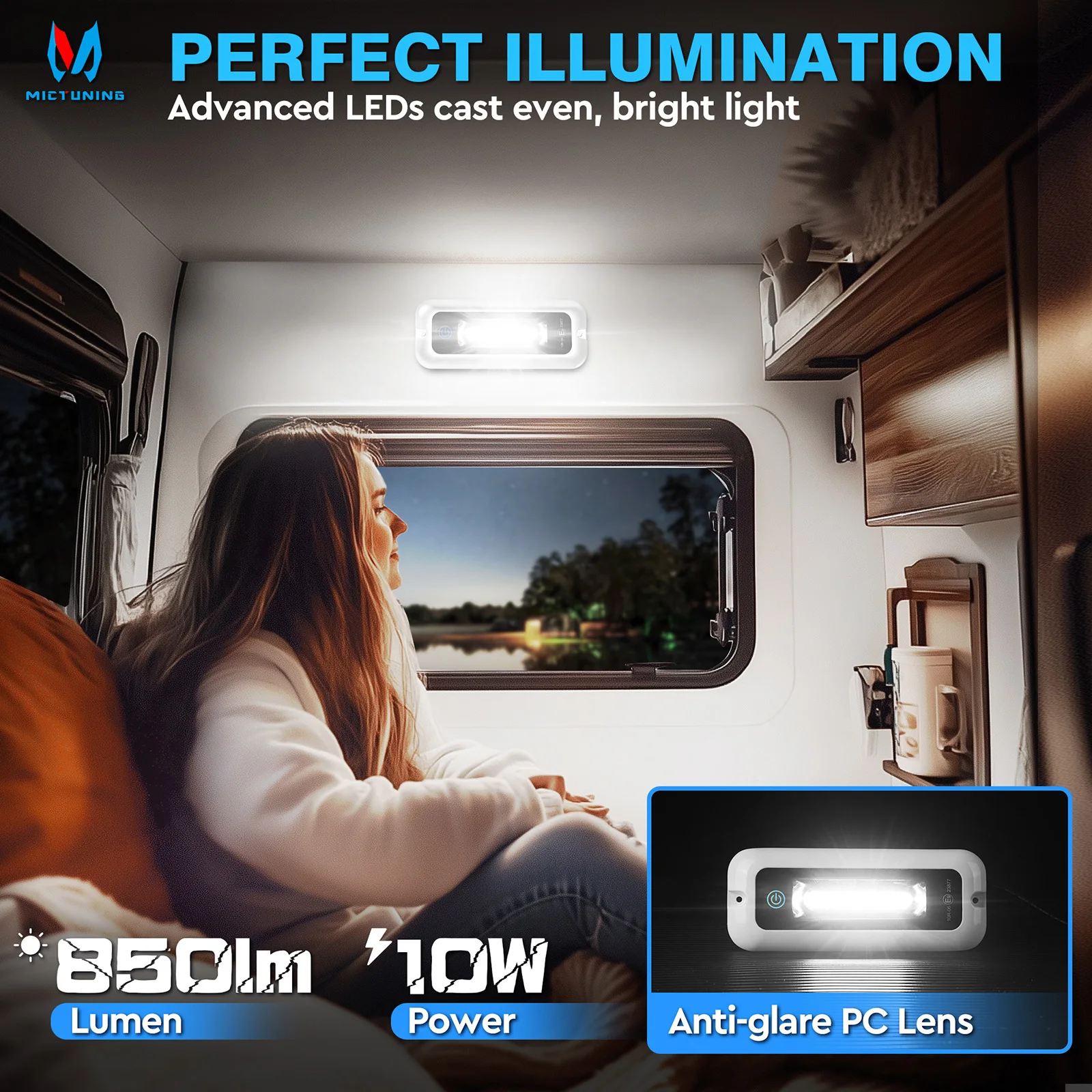 MICTUNING 4 Inch Interior Touch Porch Light Waterproof LED Utility RV Awning White 6000K Outdoor Lights For SUV Camper Trailer