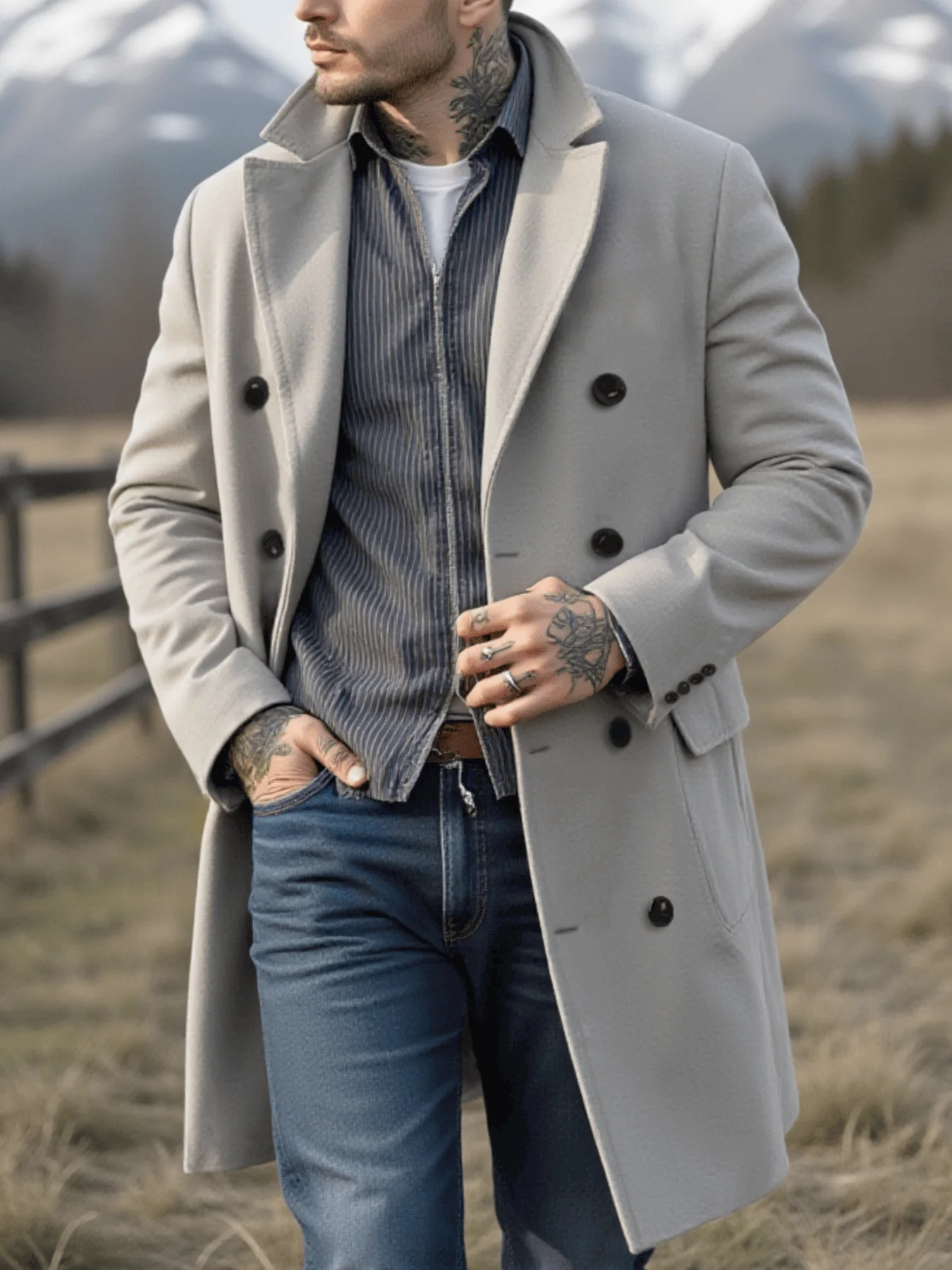 سترة شتوية للرجال معطف صوفي محبط معطف سميك من الصو...