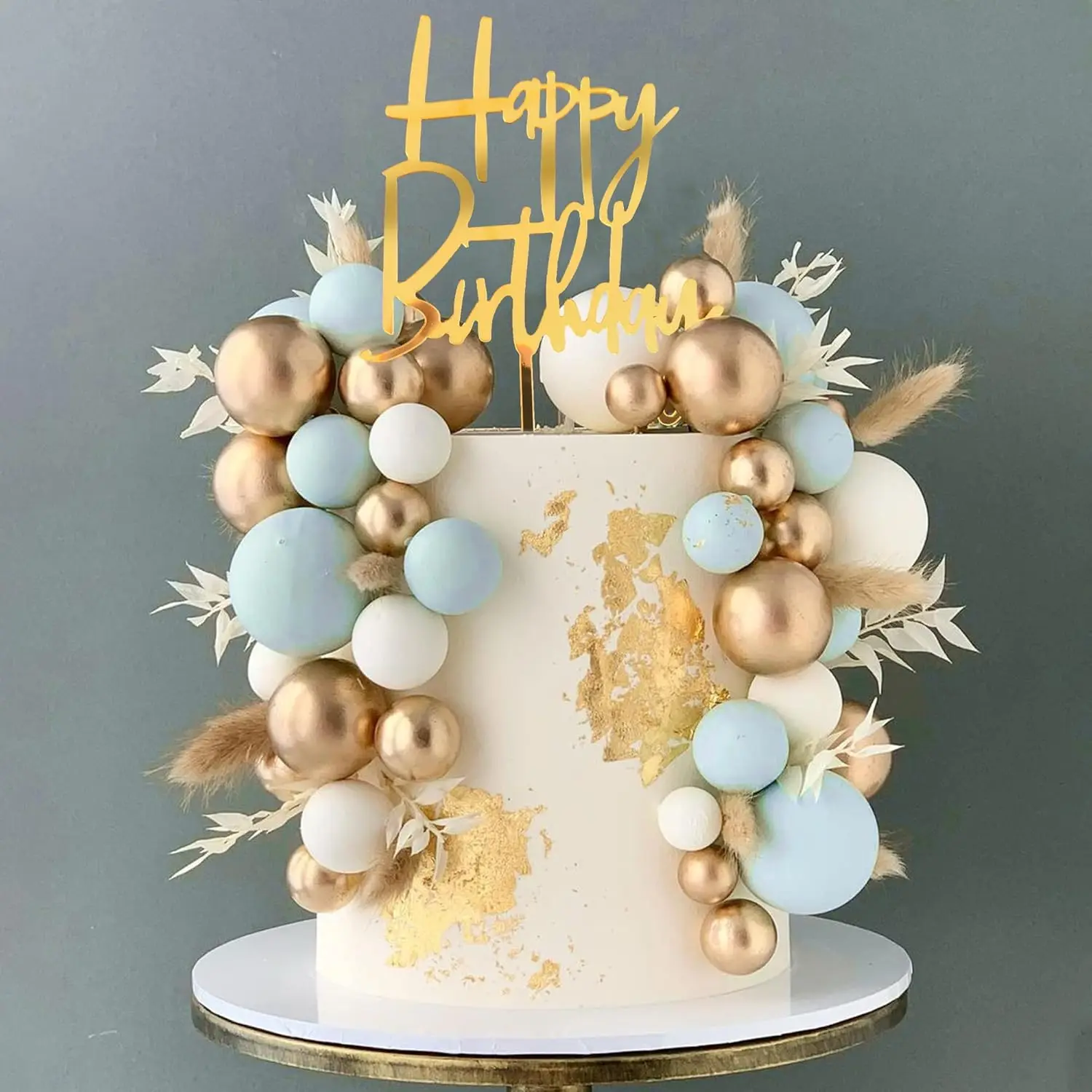 Khaki Ball Cake Topper Boho Gras Cake Topper Happy Birthday Kuchendekoration für Hochzeit Baby Shower Boho Themenparty Zubehör – Detail 15