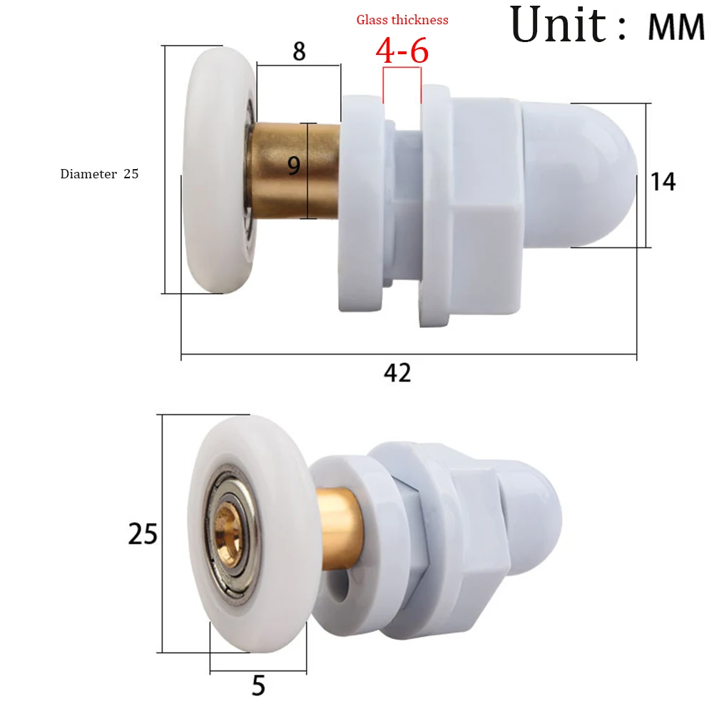 4pcs Shower Door Rollers/Runners/Wheels 19, 23, 25 , 27 Or 29mm Wheel Diameter Old Pulley Arc Bathroom Glass Track Wheel