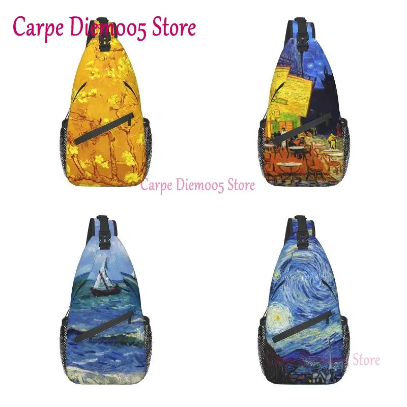 

Vincent Van Gogh Painting Sling Crossbody Chest Bag Men Casual Almond Blossoms Shoulder Backpack for Traveling