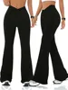 Women's high waist slim fit flared pants, solid color soft high elastic flared pants, retro style casual sportswear 3