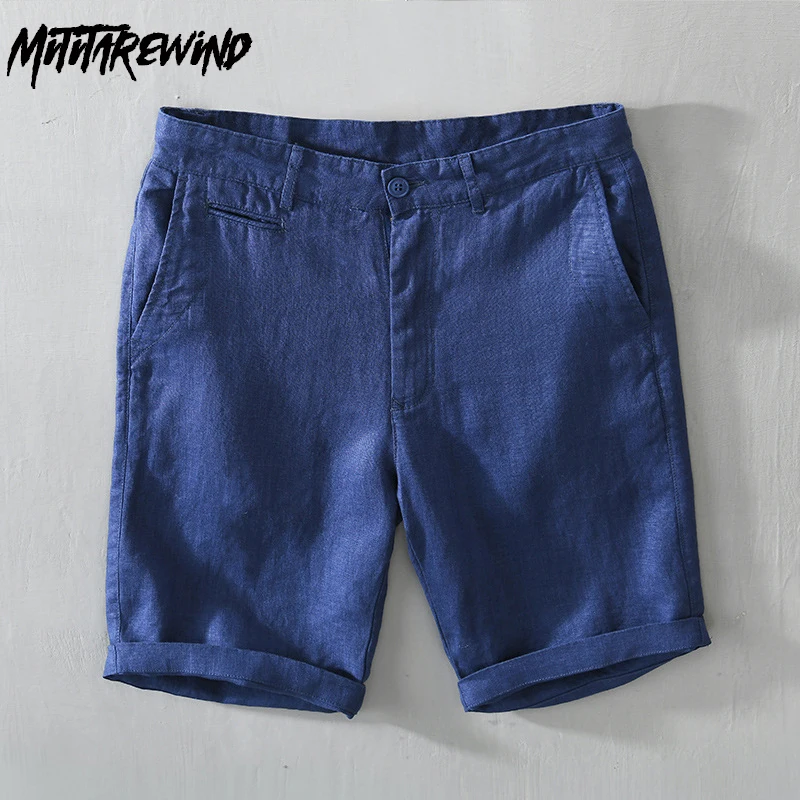 

Summer New Mens Shorts Holiday Beach Casual Shorts Pure Linen Breathable Solid Knee Length Pants Simple Versatile Short Pant