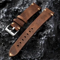 Bracelet de montre en cuir véritable fait à la main, vieux marron noir 18 20 22MM, Bracelet Vintage souple pour hommes, Bracelet en cuir de vache de première couche 2