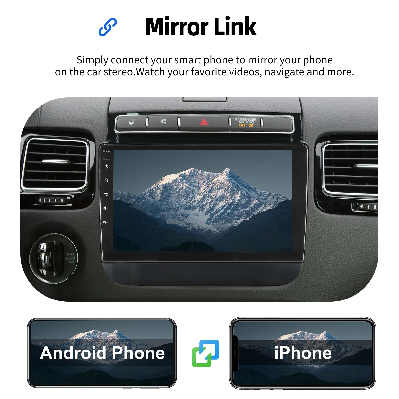 Autoradio ESSGOO Android 15 9 Zoll für VW Touareg 7P 2010-2018 Drahtloses CarPlay GPS Navigation FM Bluetooth WiFi USB Lenkradsteuerung RDS Mirror Link IPS Touchscreen Multimedia Video Player Head-Unit – Detail 14
