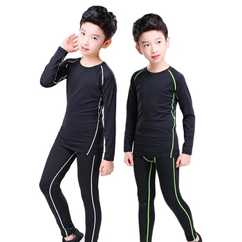Children's sports suit sweat absorbing and breathable tight fitting football long sleeved quick drying running thin fitness suit 1