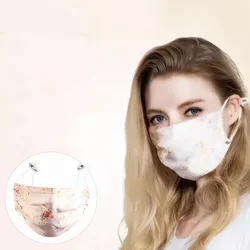 Elegant 100% Natural Real Silk Double Layer Breathable Face Mask with UV Protection - Dustproof and Washable (Floral)