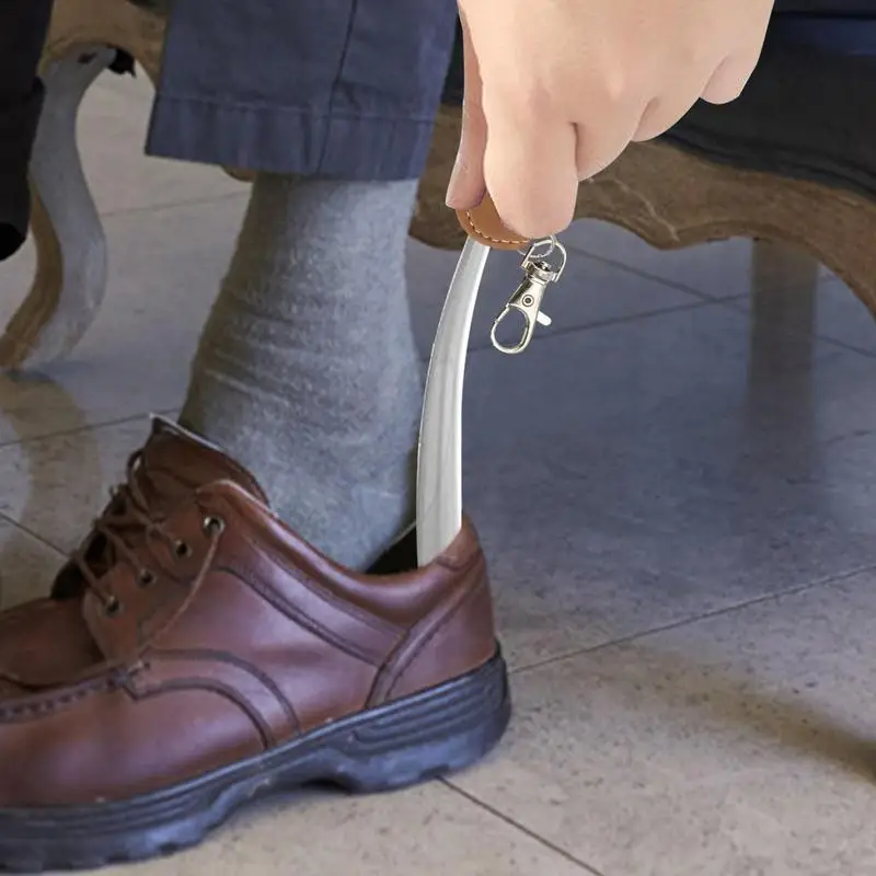 portable Spoon Shoehorn Keychain Travel Shoe Horn PU Leather Handle Grip Portable Pocket Shoehorns Shoe Extractor With Keychain 2