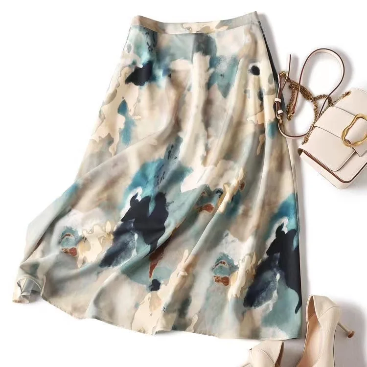 purple skirt Oil Painting Flower Print French Elegant Temperament Skirt 2022 Summer S-5XL High Waist A-line Painted Flowers Skirt Plus Size tennis skirt