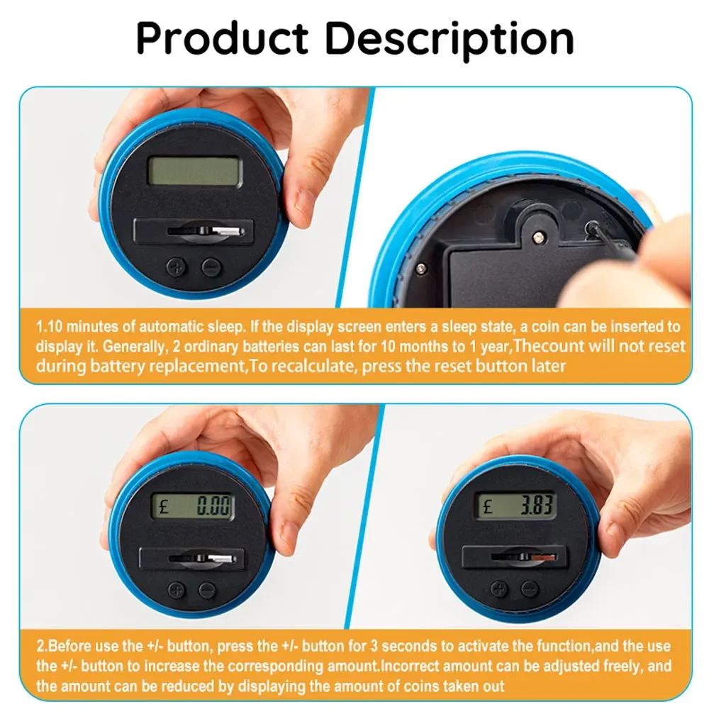 Digital Lcd Electronic Counting Piggy Bank for Pound Euro Au Money Coin Saving Box Jar Large Capacity