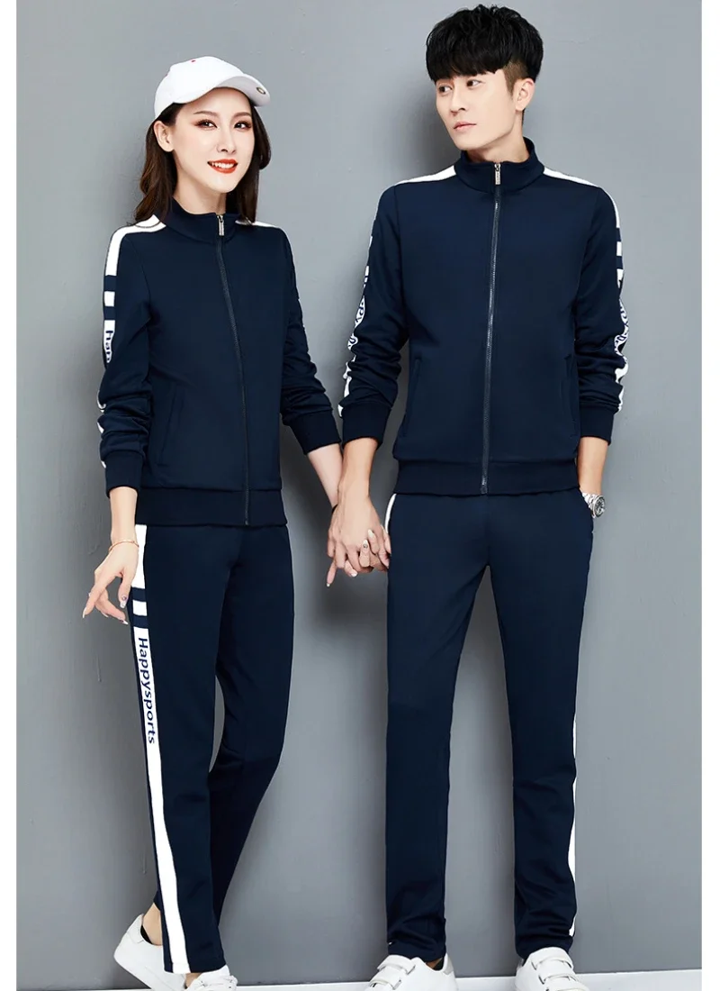 Spring and Autumn Printed Couple Sports Sets Men's Women's Long Sleeve  Zipper Coat Elastic Waist Sports Pants Two Piece Set