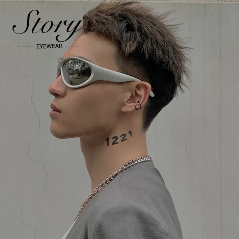 STORY Fashion Y2K Silver Frame Sport Sunglasses Women Men 90s Trendy Mirrored Hot Pink Cycling Mercury Lens Sun Glasses S20891G 3