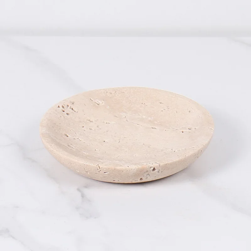 D15x2.5cm Natural Travertine Ring Dish Jewelry Tray Marble Trinket Dish Small Bowl Vintage 4