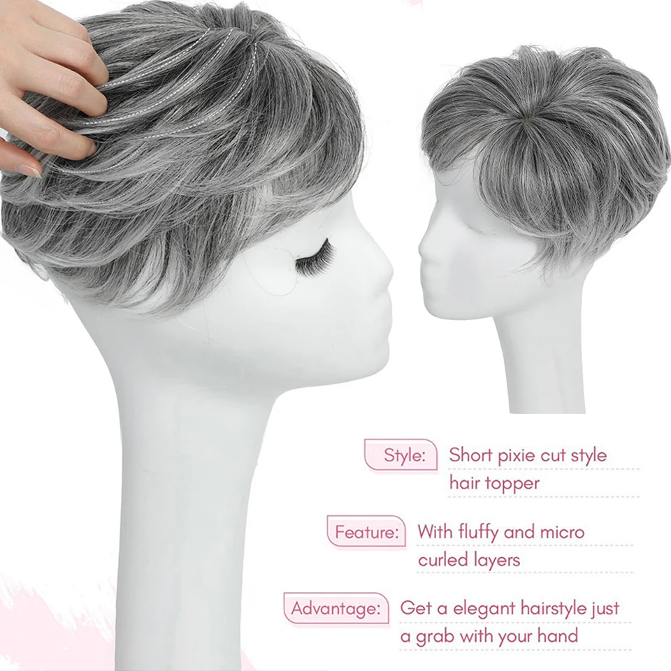 Topper per capelli corti da donna con capelli diradati, taglio pixie, extension sintetiche naturali per uso quotidiano - immagine 4