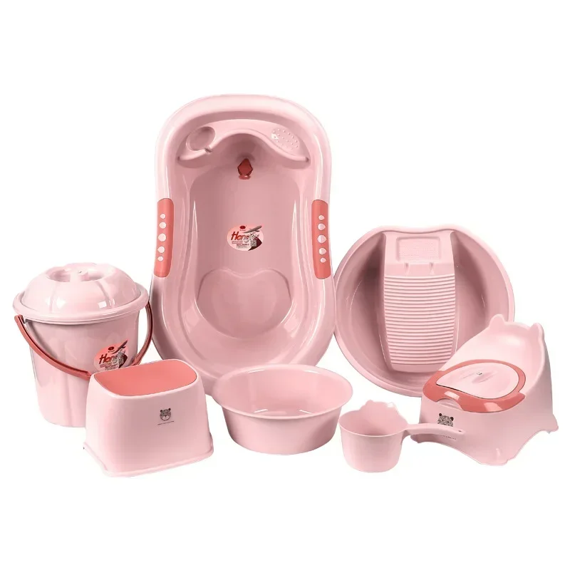 Highly Durable Bathtub Set, 7 Piece Set Plastic Bath Set with Non-Slip Tub and Toddler Bath Seat, Gift