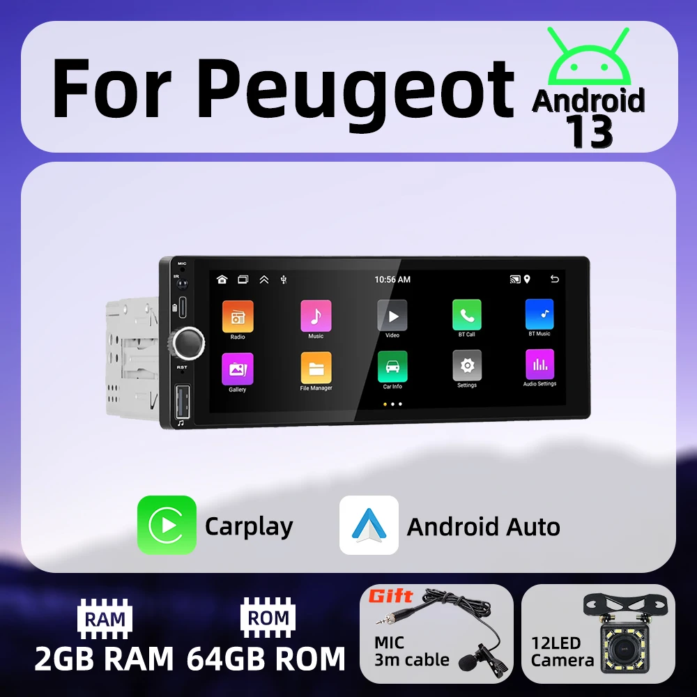 

1 Din Wireless Carplay Android Auto Radio Android Car Multimedia for Peugeot 6.86" Screen Stereo Head Unit Autoradio GPS BT Wifi