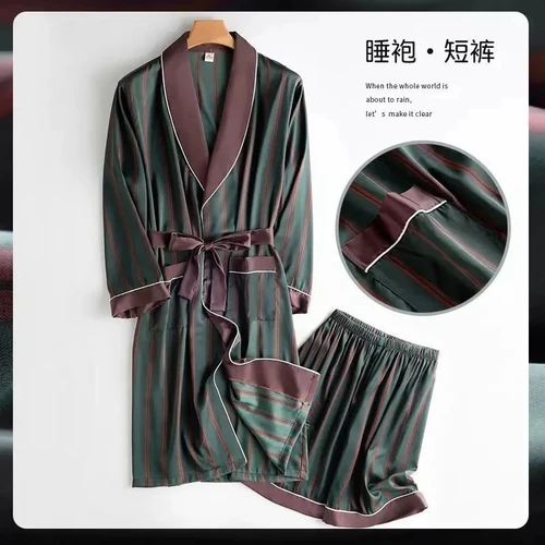 Spring/Summer Korean Version of Pajamas For Men Bathrobes Pajamas Men Summer Loose Fitting Thin Ice Silk Bathrobes Home Clothing 2