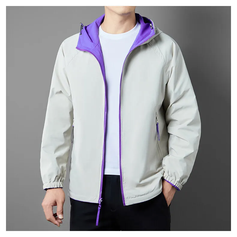 Lässige Herren-Wendejacke mit Kapuze 2026 Frühling Herbst Winddichte Lockere Einfarbige Outdoor-Jacke mit Reißverschluss – Detail 14