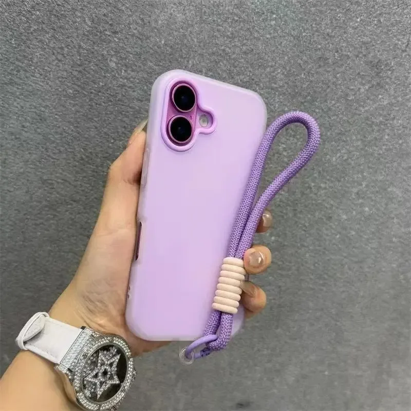 Matte Candy Wrist Strap Phone Case with Hand Lanyard - 2-in-1 Jelly Soft Cover
