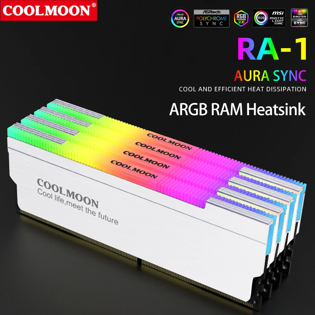 Coolmoon-heat Spreader Cooler com Argb Ram Dissipador de Calor Refrigerador Memória Cooling Vest Almofada de Silicone Térmica Desktop Computador pc 5v 3pin - Imagem 3