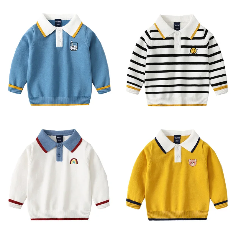 

Boys Sweater 2022 New Style Children's Embroidered Line Shirt with Collar and Cotton Autumn Baby Clothing One-Piece Delivery