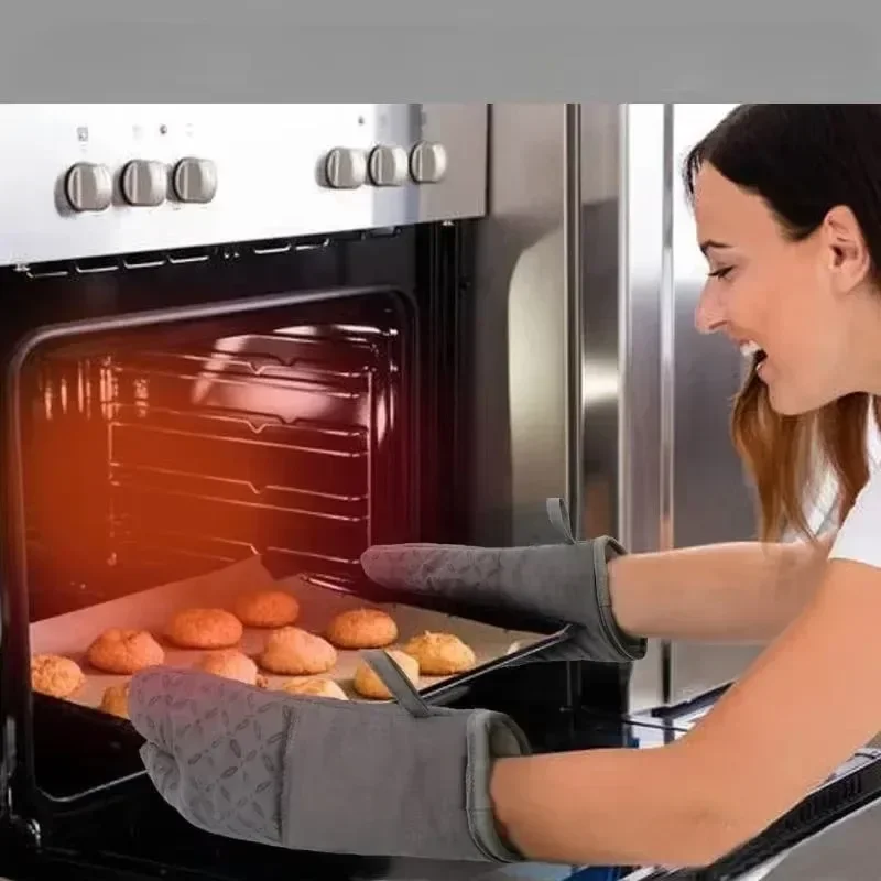 1PC Kitchen Baking Protective Gear Microwave Long Style Oven Mitts Kitchen Gloves Insulated Anti-Hot Mitts Gloves