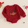 2024-06-04 Lioraitiin Baby Girl Christmas Fleece Jumpsuit Elk Embroidered Round Neck Long Sleeve Romper Able Bodysuits 3