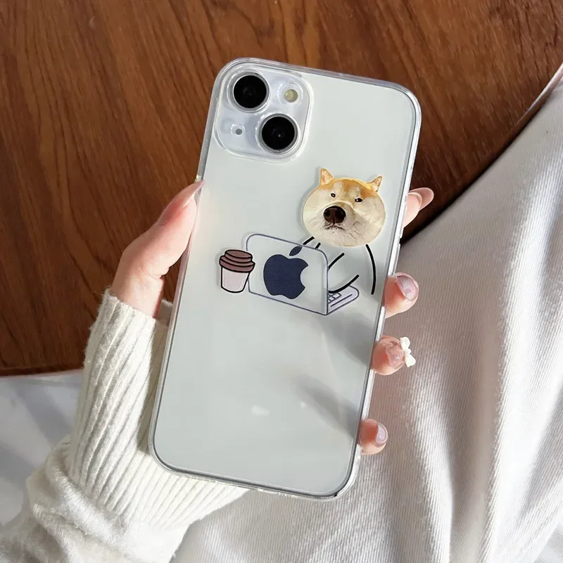 thumbnail image 1 of Funny Cartoon Working Cats and Dogs Clear Phone Case For iPhone 15 14 13 12 11 Pro Max Mini XR X 14Plus Thin Soft Silicone Cover, 1 of 5
