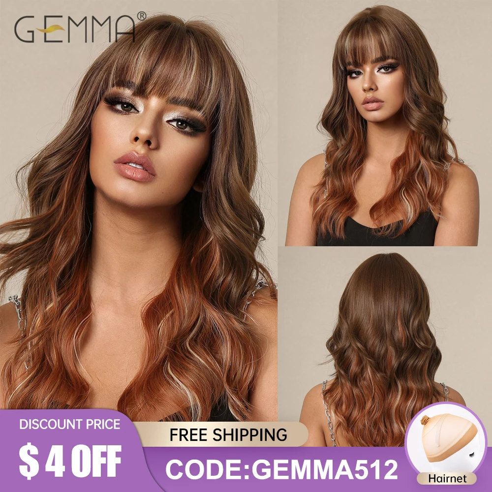 

Mixed Blonde Red Brown Synthetic Wig Long Wavy Layered Wigs with Bangs for Black Women Afro Natural Cosplay Heat Resistant Hair