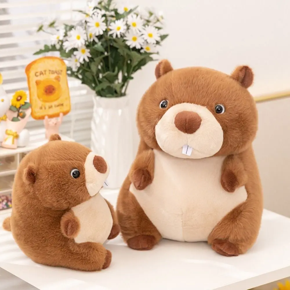 Simulation Groundhog Fluffy Interactive Stuffed Cartoon Groundhog Doll Soft PP Cotton Chubby Marmot Stuffed Decoration Gifts
