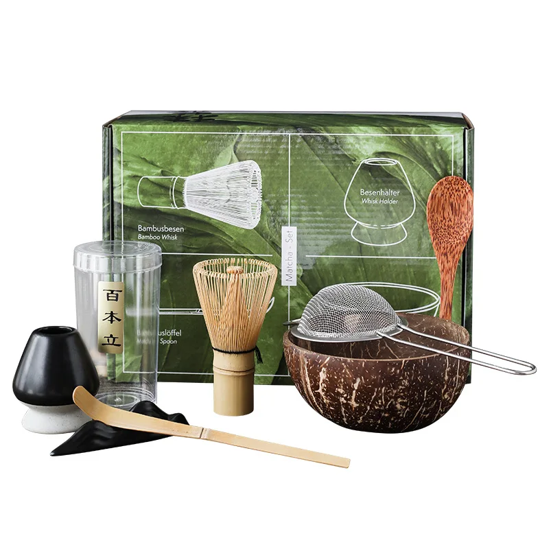 

Handmade Coconut Matcha Tea Set Tool Stand Kit, Bowl Whisk, Scoopers, Easy to Clean, Birthday Gift Ceremony, Kitchen Supplies
