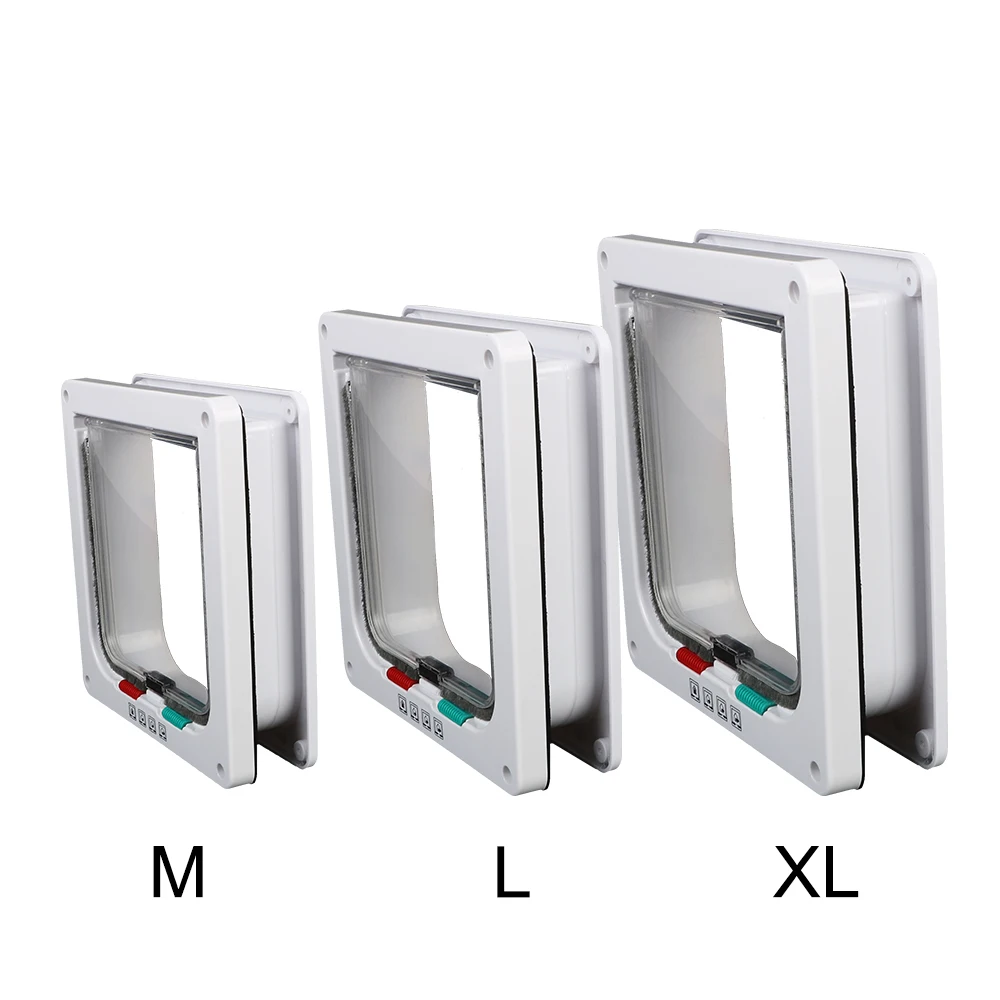 Dog Cat Flap Door With 4 Way Lock Security Flap Door For Dog Cat Kitten Puppy Safety Gate ABS Plastic Small Pet Supplies