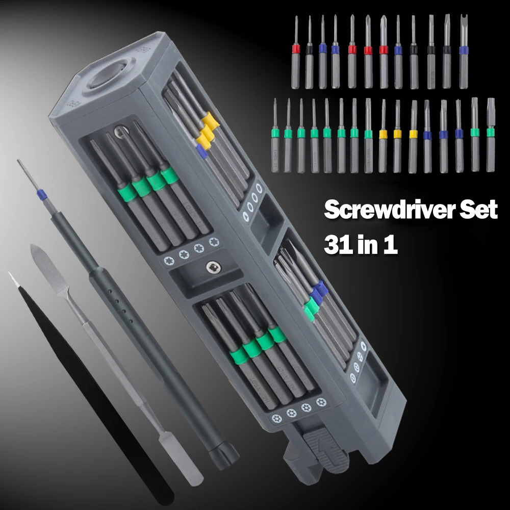 

Precision Screwdriver Set 31 in 1 S2 Maganetic Screw Bits DIY Dismountable Mini Tool Case For Smart Phone PC Watch Glass Repair